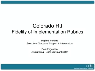 Colorado RtI  Fidelity of Implementation Rubrics