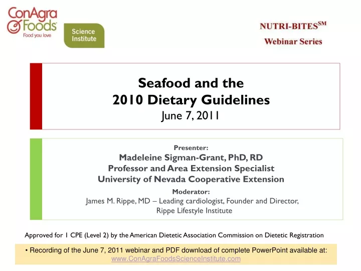 seafood and the 2010 dietary guidelines june 7 2011