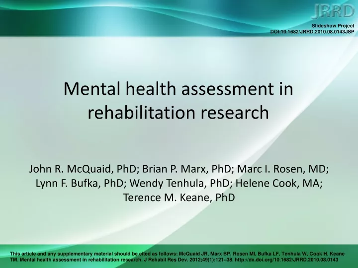 mental health assessment in rehabilitation research