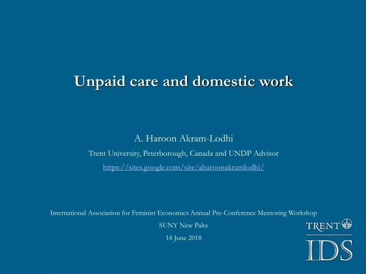 unpaid care and domestic work a haroon akram