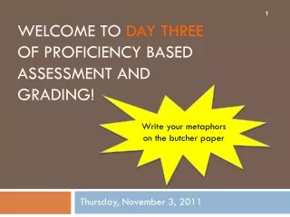 WELCOME TO  DAY THREE  OF PROFICIENCY BASED ASSESSMENT AND GRADING!