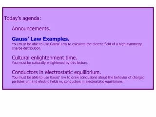 Today’s agenda: Announcements. Gauss’ Law Examples.