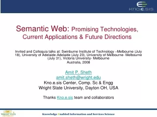 Semantic Web:  Promising Technologies, Current Applications &amp; Future Directions