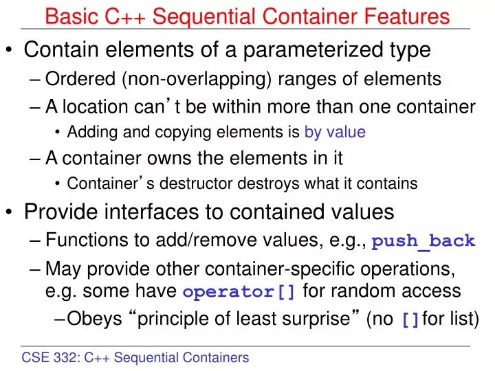 basic c sequential container features