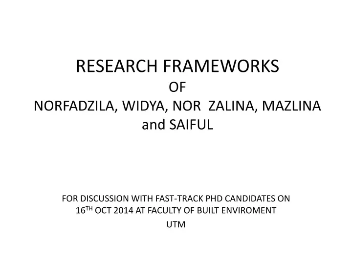 research frameworks of norfadzila widya nor zalina mazlina and saiful