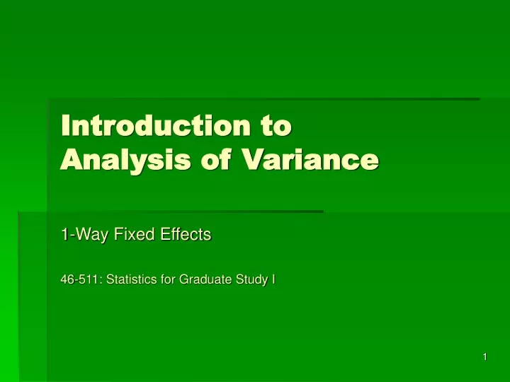 introduction to analysis of variance