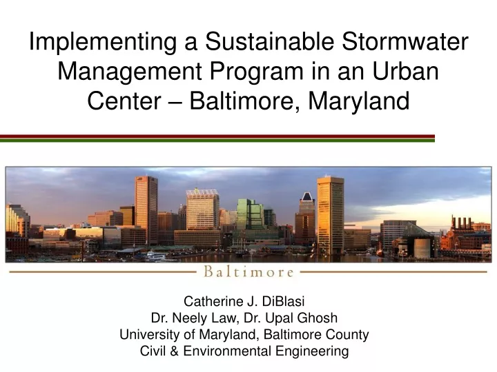 implementing a sustainable stormwater management program in an urban center baltimore maryland