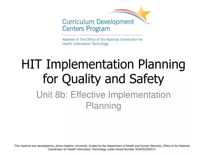 hit implementation planning for quality and safety