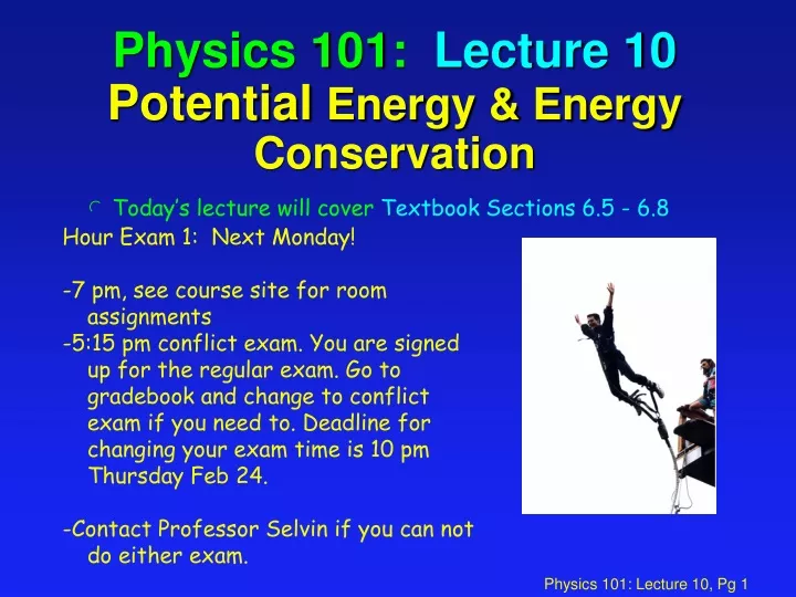physics 101 lecture 10 potential energy energy conservation