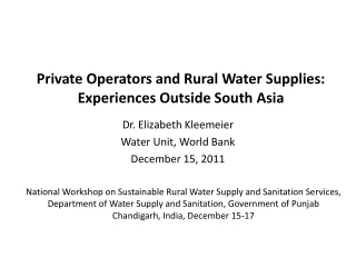Private Operators and Rural Water Supplies: Experiences Outside South Asia