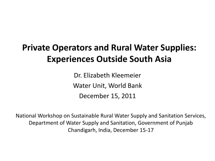 private operators and rural water supplies experiences outside south asia