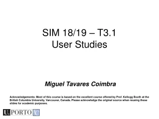 SIM 18/19 – T3.1 User Studies