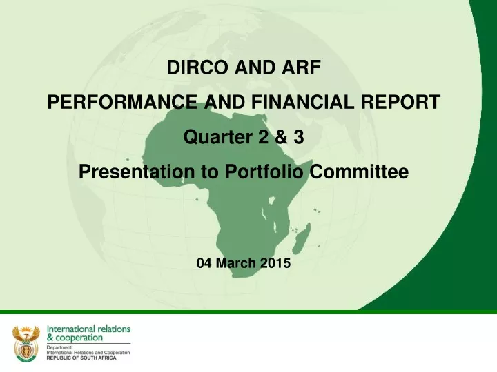 dirco and arf performance and financial report quarter 2 3 presentation to portfolio committee