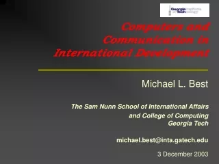 Computers and Communication in International Development