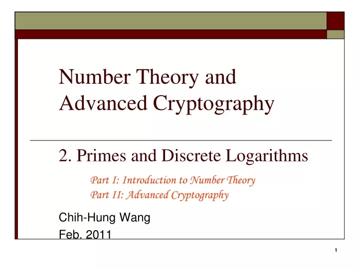 number theory and advanced cryptography 2 primes and discrete logarithms