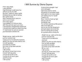 I Will Survive by Gloria Gaynor