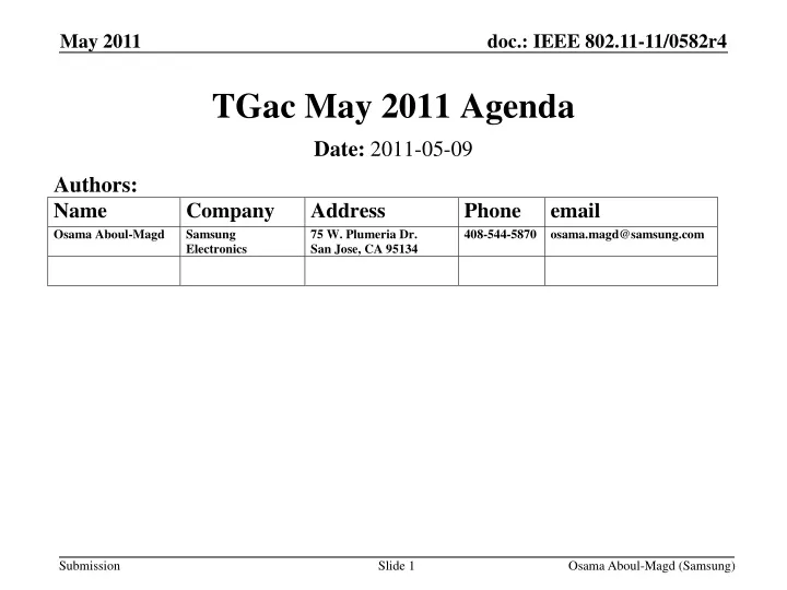 tgac may 2011 agenda