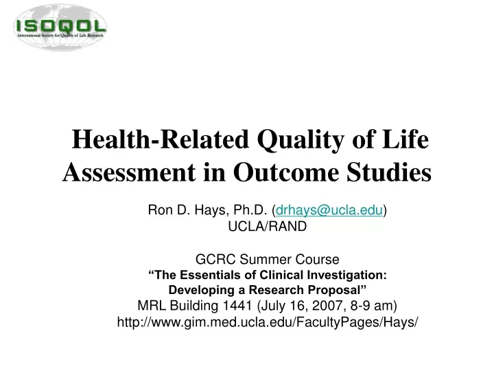 health related quality of life assessment in outcome studies