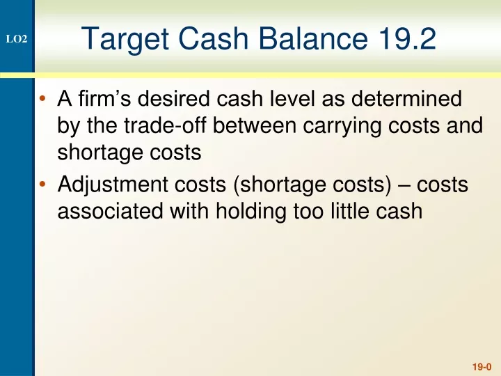 target cash balance 19 2