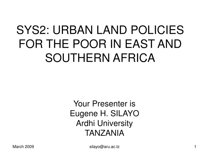 sys2 urban land policies for the poor in east and southern africa