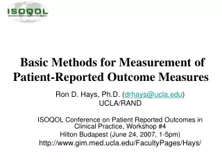 Basic Methods for Measurement of Patient-Reported Outcome Measures