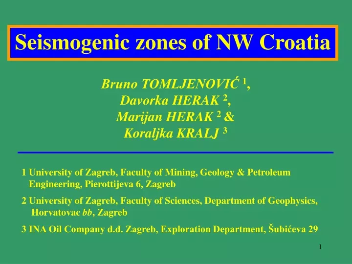 seismogenic zones of nw croatia