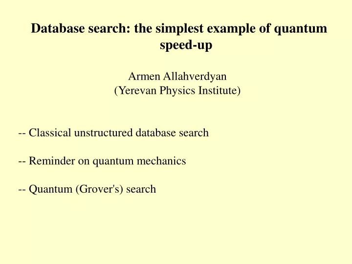 database search the simplest example of quantum