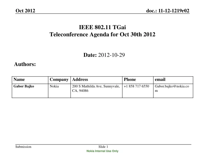 ieee 802 11 tgai teleconference agenda for oct 30th 2012