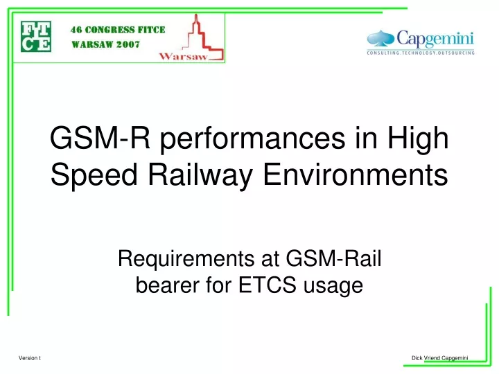 gsm r performances in high speed railway environments