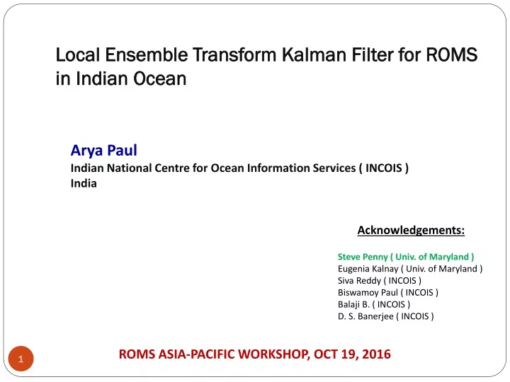 local ensemble transform kalman filter for roms in indian ocean
