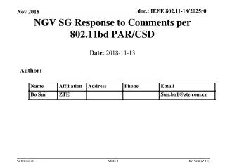 NGV SG Response to Comments per 802.11bd PAR/CSD