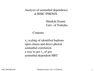 Analysis of azimuthal dependence             at RHIC-PHENIX