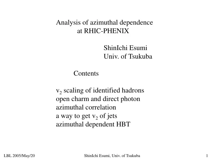 analysis of azimuthal dependence at rhic phenix