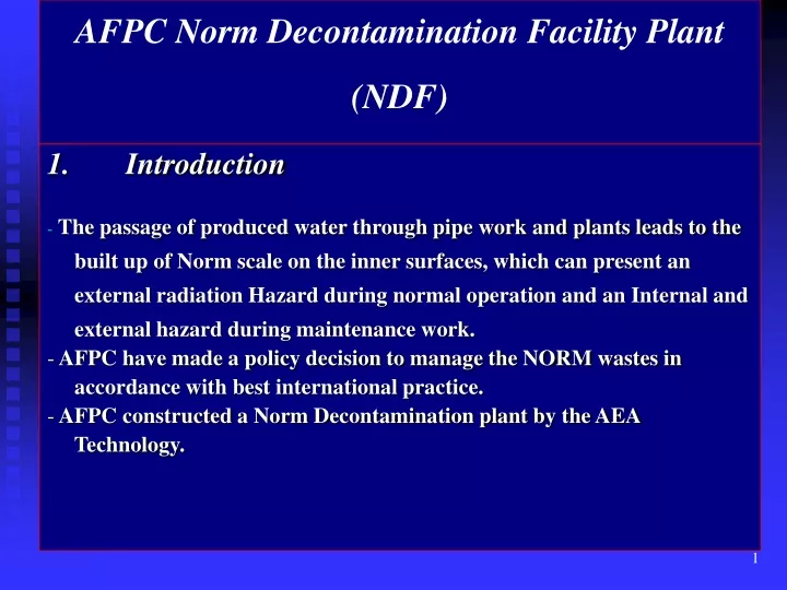 afpc norm decontamination facility plant ndf