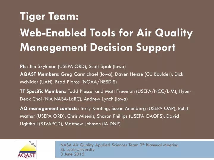 tiger team web enabled tools for air quality