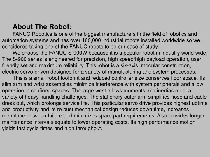 about the robot fanuc robotics