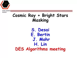 Cosmic Ray + Bright Stars Masking   S. Desai E. Bertin  J. Mohr  H. Lin DES Algorithms meeting