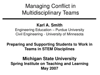 Managing Conflict in  Multidisciplinary Teams