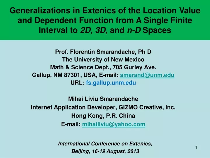 generalizations in extenics of the location value