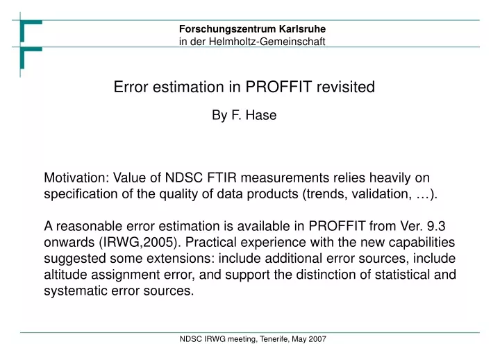 error estimation in proffit revisited by f hase