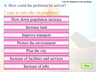 A. How could the problems be solved? 7 ways to solve the city problems: