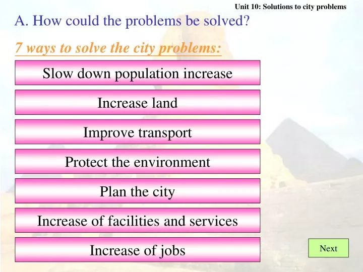 a how could the problems be solved 7 ways