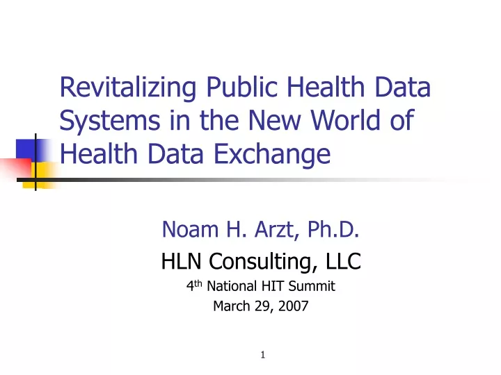 revitalizing public health data systems in the new world of health data exchange