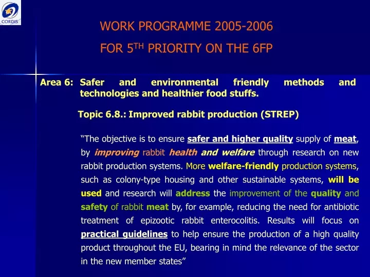 work programme 2005 2006 for 5 th priority
