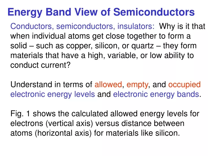 energy band view of semiconductors