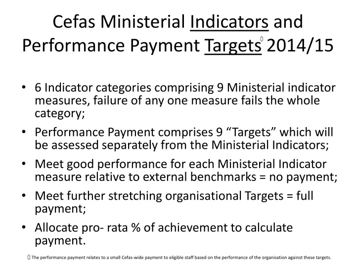 cefas ministerial indicators and performance payment targets 2014 15