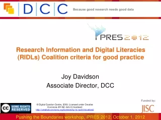 Research Information and Digital Literacies (RIDLs) Coalition criteria for good practice