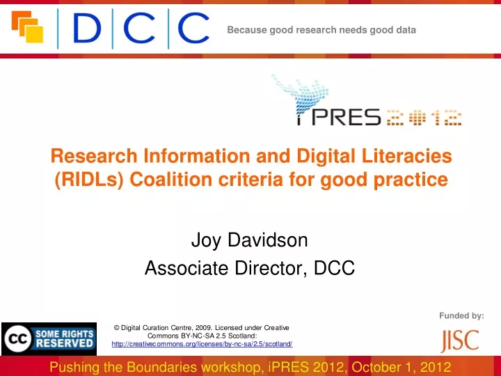 research information and digital literacies ridls coalition criteria for good practice