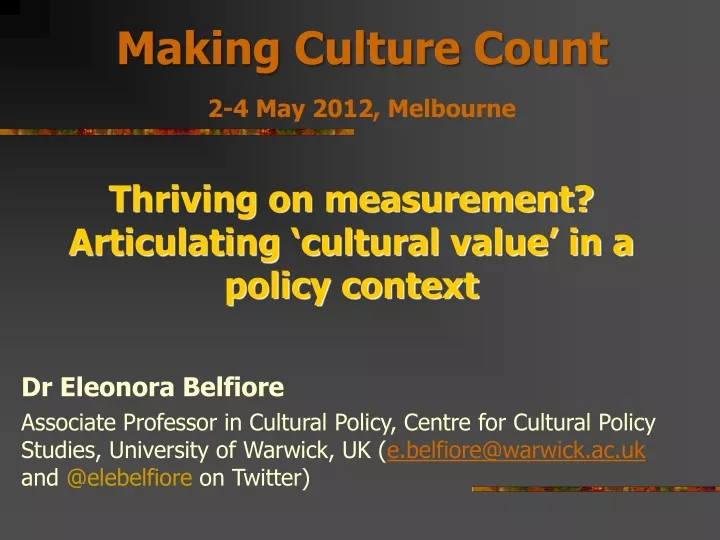 making culture count 2 4 may 2012 melbourne