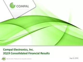 Compal Electronics, Inc. 2Q19 Consolidated Financial Results